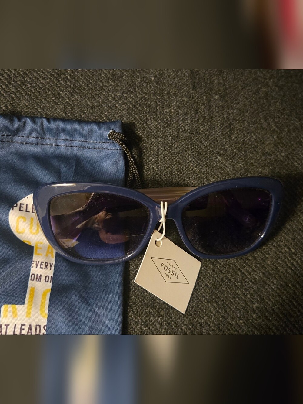 NWT Fossil Women's Blue & Tan Cat-Eye Sunglasses